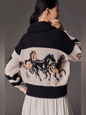 Anthropologie Pilcro Horse Graphic Cardigan Sweater
